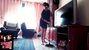 Gypsy woman cleaning the house ends up sucking cock and getting fucked