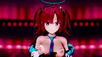Blue Archive Hayase Yuuka Half Nude No Bra Dance Queencard Hentai MMD 3D Red Hair Color Edit Smixix